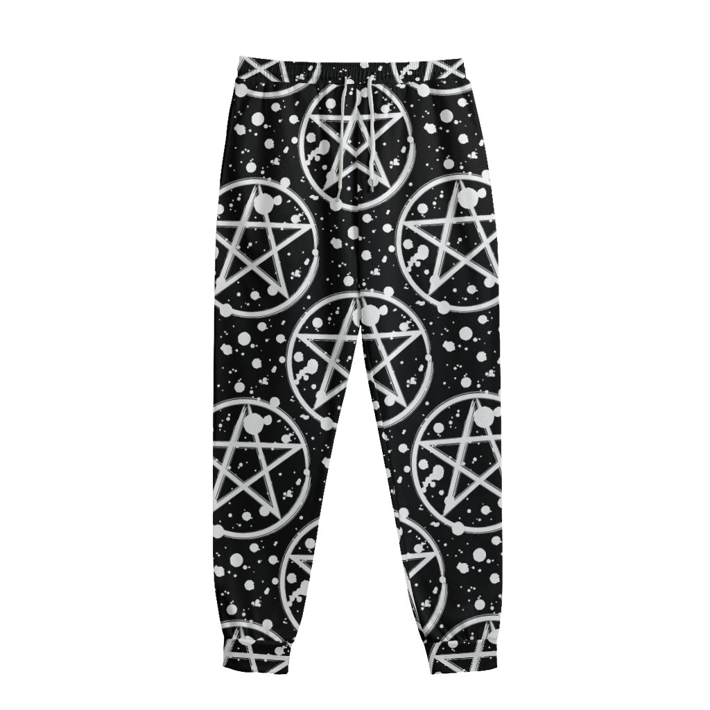 Black And White Wicca Pentagram Print Sweatpants