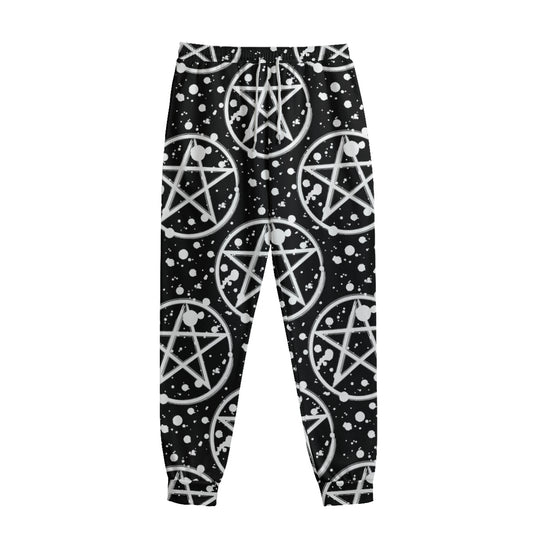 Black And White Wicca Pentagram Print Sweatpants