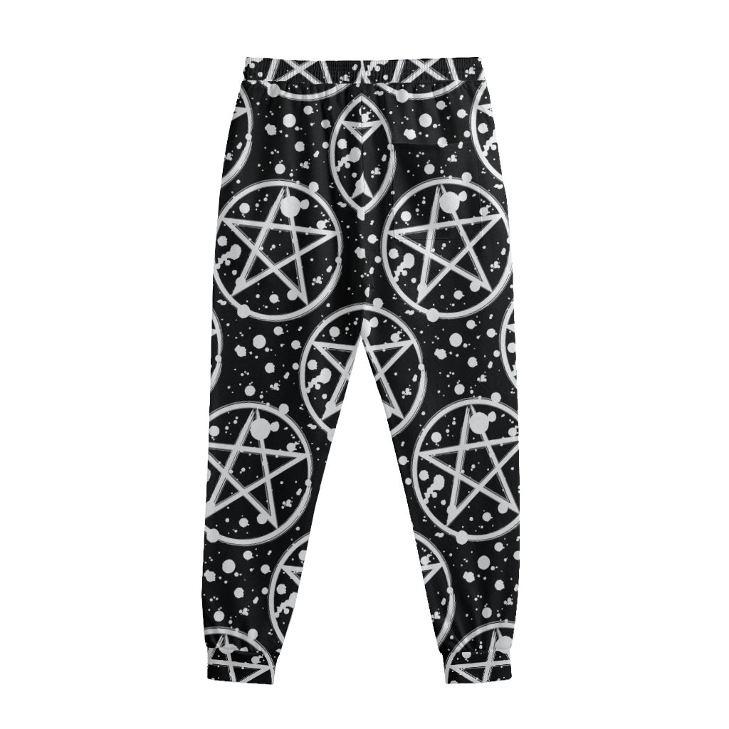 Black And White Wicca Pentagram Print Sweatpants