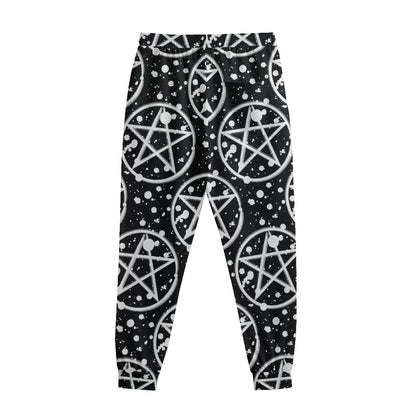 Black And White Wicca Pentagram Print Sweatpants