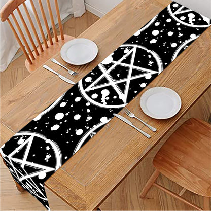 Black And White Wicca Pentagram Print Table Runner