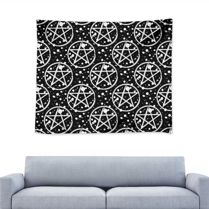 Black And White Wicca Pentagram Print Tapestry