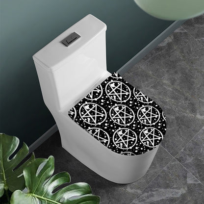 Black And White Wicca Pentagram Print Toilet Lid Cover
