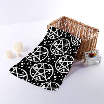 Black And White Wicca Pentagram Print Towel