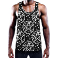 Black And White Wicca Pentagram Print Men's Workout Tank Top