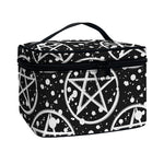 Black And White Wicca Pentagram Print Travel Makeup Bag