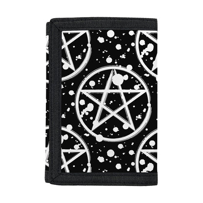 Black And White Wicca Pentagram Print Trifold Wallet