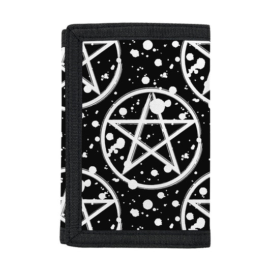 Black And White Wicca Pentagram Print Trifold Wallet