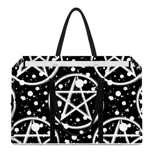 Black And White Wicca Pentagram Print Utility Tote Bag