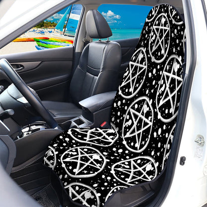 Black And White Wicca Pentagram Print Waterproof Car Seat Cover
