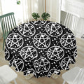 Black And White Wicca Pentagram Print Waterproof Round Tablecloth