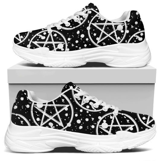 Black And White Wicca Pentagram Print White Chunky Shoes