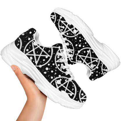 Black And White Wicca Pentagram Print White Chunky Shoes