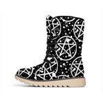 Black And White Wicca Pentagram Print Winter Boots