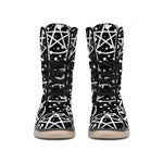 Black And White Wicca Pentagram Print Winter Boots