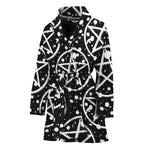 Black And White Wicca Pentagram Print Women's Bathrobe