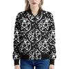 Black And White Wicca Pentagram Print Women's Bomber Jacket