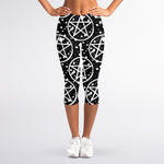 Black And White Wicca Pentagram Print Women's Capri Leggings