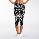 Black And White Wicca Pentagram Print Women's Capri Leggings