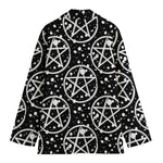 Black And White Wicca Pentagram Print Women's Cotton Blazer