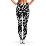 Black And White Wicca Pentagram Print Women's Leggings