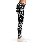 Black And White Wicca Pentagram Print Women's Leggings