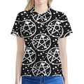 Black And White Wicca Pentagram Print Women's Polo Shirt
