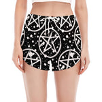 Black And White Wicca Pentagram Print Women's Split Running Shorts