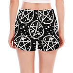 Black And White Wicca Pentagram Print Women's Split Running Shorts