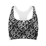 Black And White Wicca Pentagram Print Women's Sports Bra