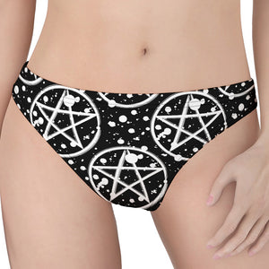 Black And White Wicca Pentagram Print Women's Thong