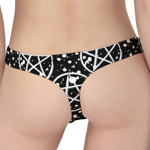 Black And White Wicca Pentagram Print Women's Thong