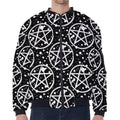 Black And White Wicca Pentagram Print Zip Sleeve Bomber Jacket