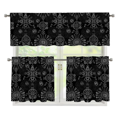 Black And White Wiccan Mystic Print 3 Piece Kitchen Curtains
