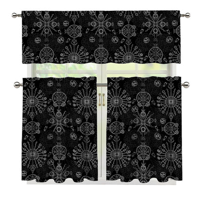 Black And White Wiccan Mystic Print 3 Piece Kitchen Curtains