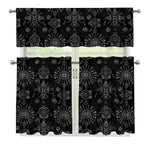 Black And White Wiccan Mystic Print 3 Piece Kitchen Curtains