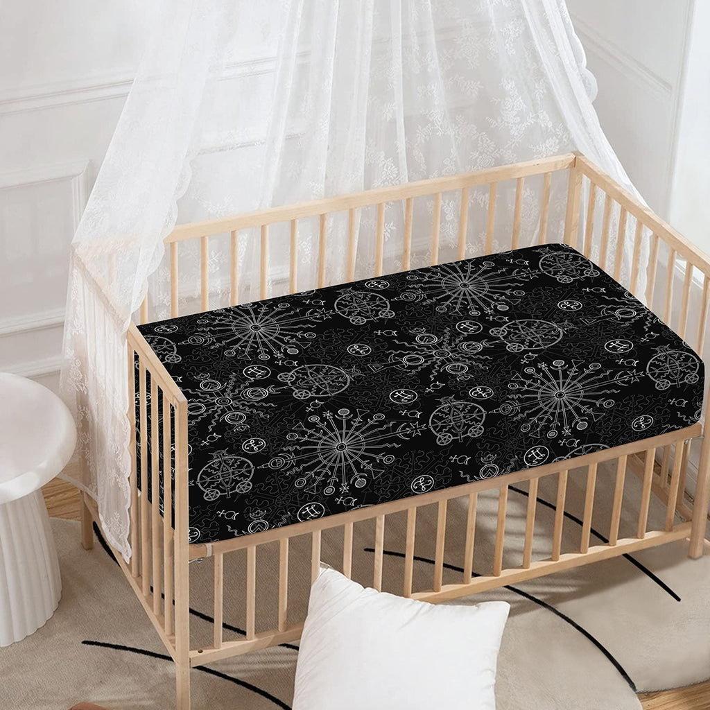Black And White Wiccan Mystic Print Baby Crib Sheet