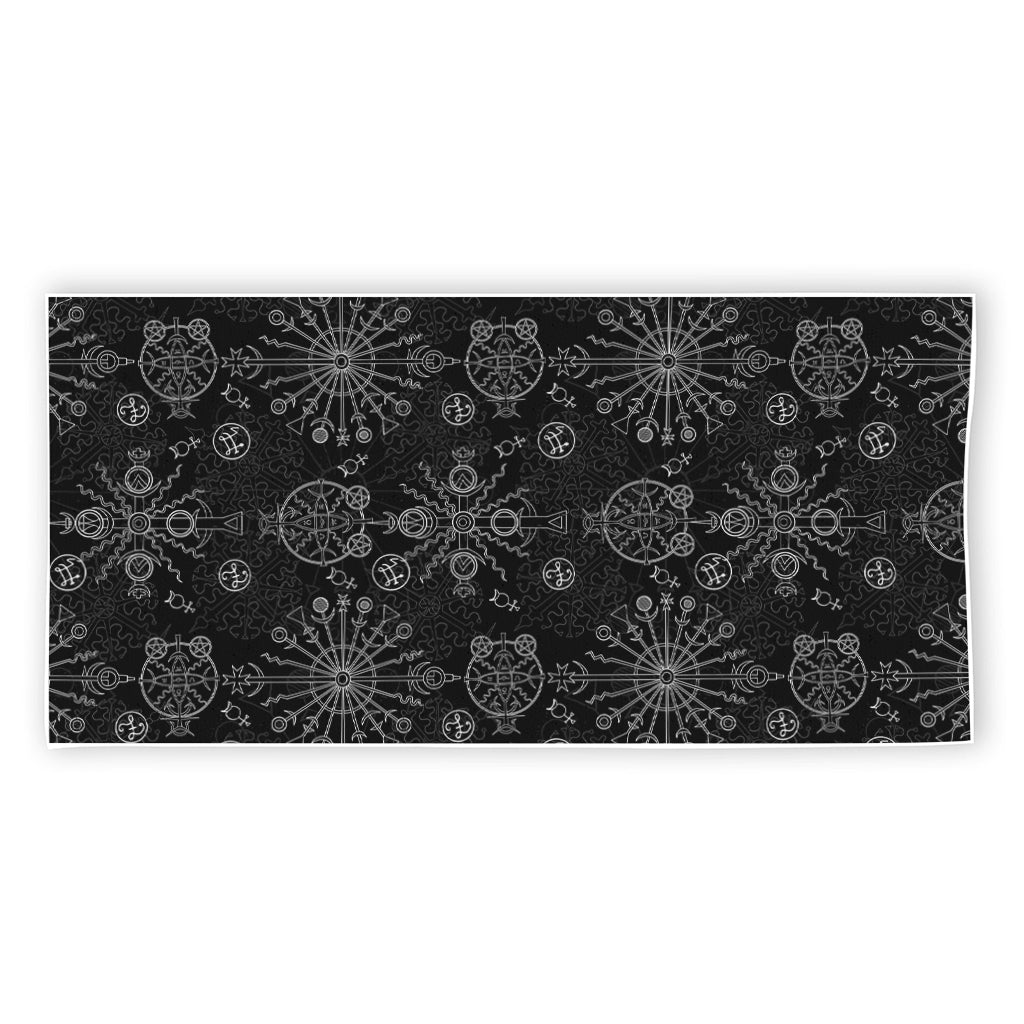 Black And White Wiccan Mystic Print Beach Towel