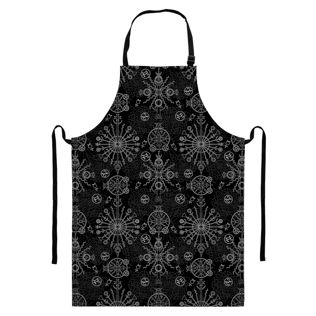 Black And White Wiccan Mystic Print Bib Apron With Pocket