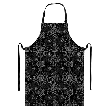 Black And White Wiccan Mystic Print Bib Apron With Pocket
