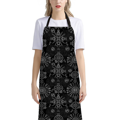 Black And White Wiccan Mystic Print Bib Apron With Pocket