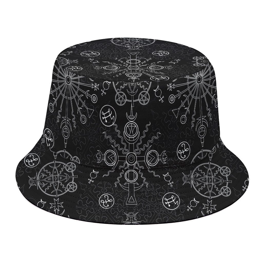 Black And White Wiccan Mystic Print Bucket Hat