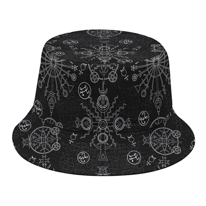 Black And White Wiccan Mystic Print Bucket Hat