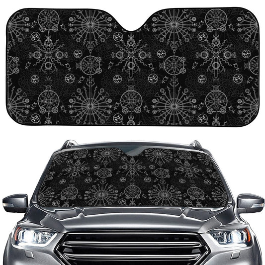 Black And White Wiccan Mystic Print Car Windshield Sun Shade