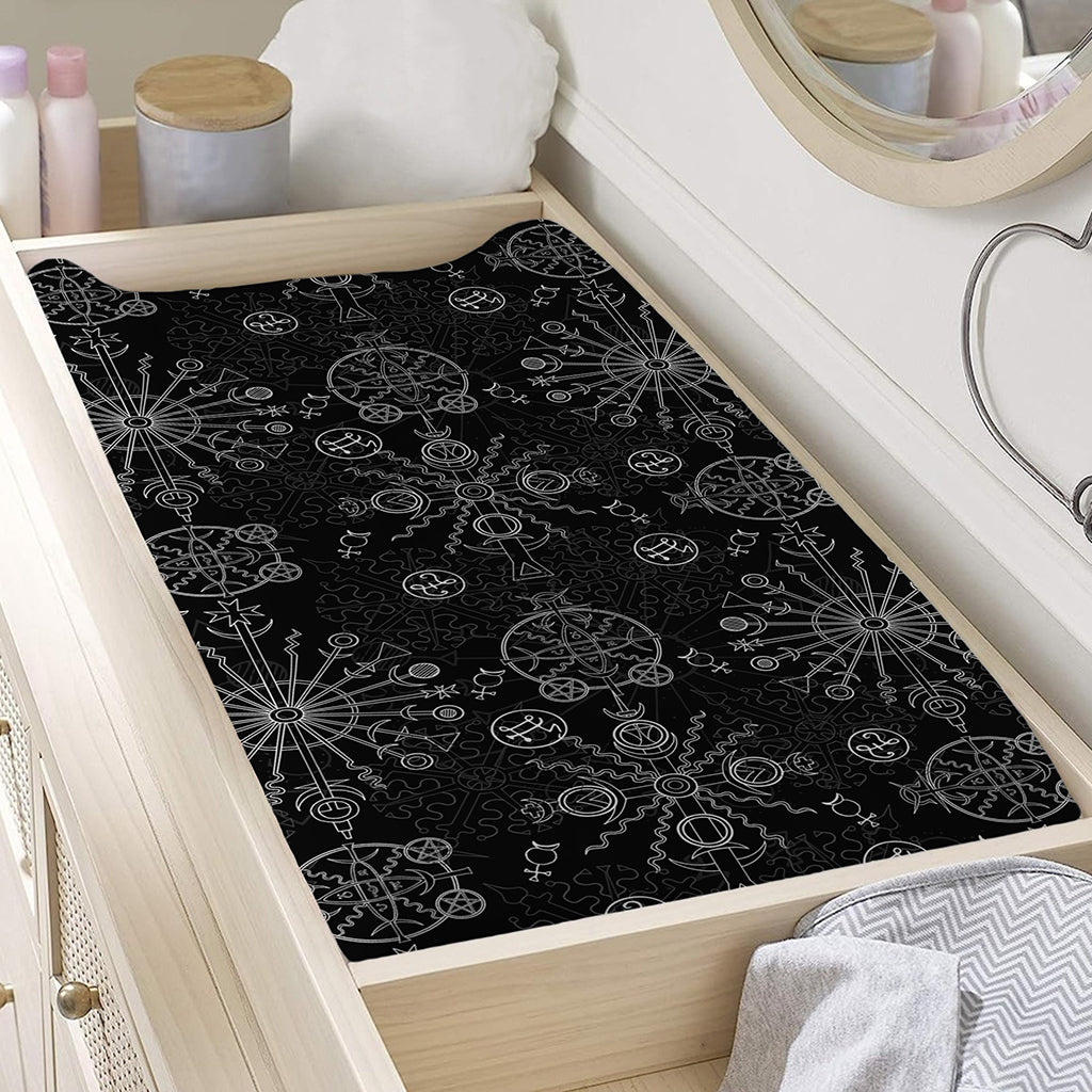 Black And White Wiccan Mystic Print Changing Pad Cover