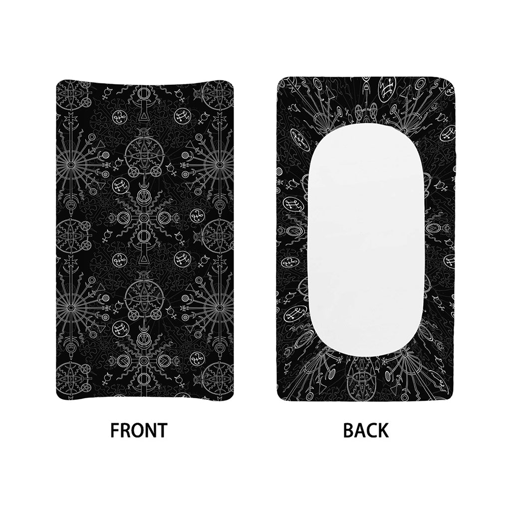 Black And White Wiccan Mystic Print Changing Pad Cover