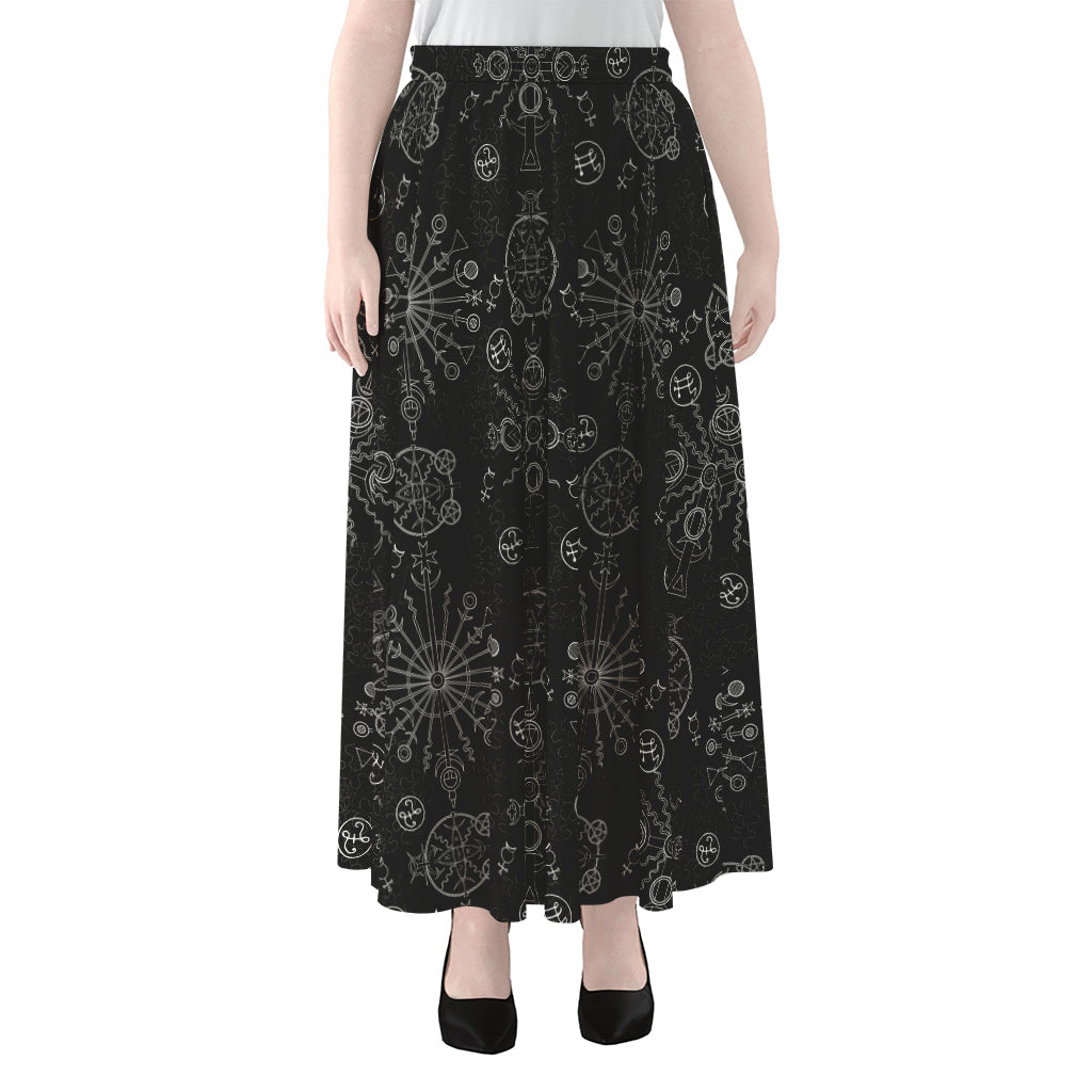 Black And White Wiccan Mystic Print Chiffon Maxi Skirt