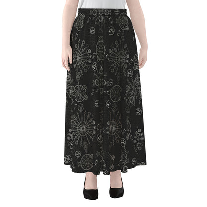 Black And White Wiccan Mystic Print Chiffon Maxi Skirt