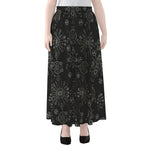 Black And White Wiccan Mystic Print Chiffon Maxi Skirt