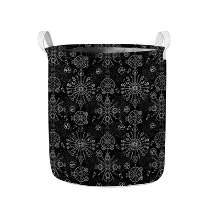Black And White Wiccan Mystic Print Collapsible Laundry Basket